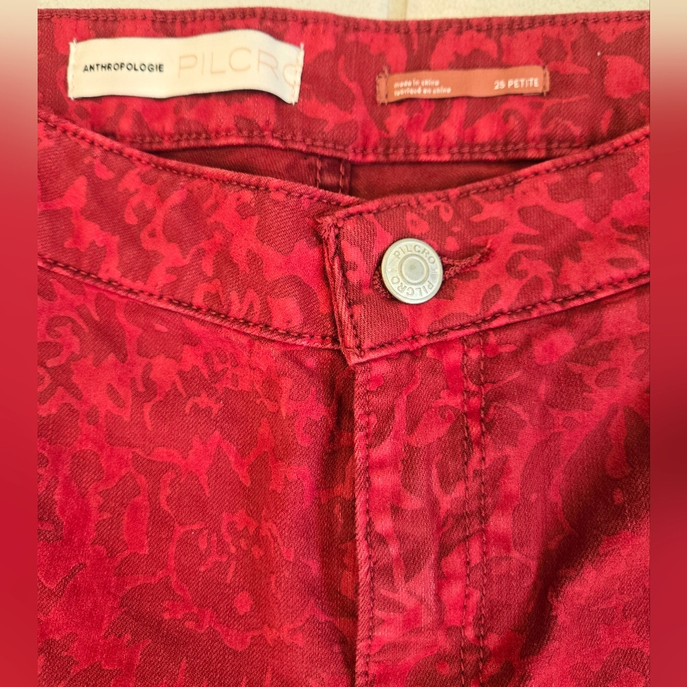 Anthropologie Pilcro NWT Flocked High Rise Denim Legging Red Raspberry - Picture 5 of 7